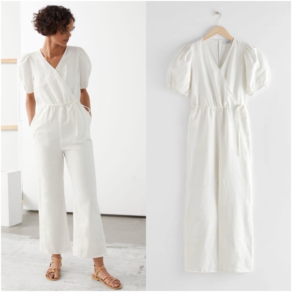 & OTHER STORIES Puff Sleeve 100% Linen Jumpsuit